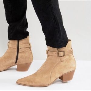 ASOS Chelsea Cuban Heel Western Boots Stone Suede